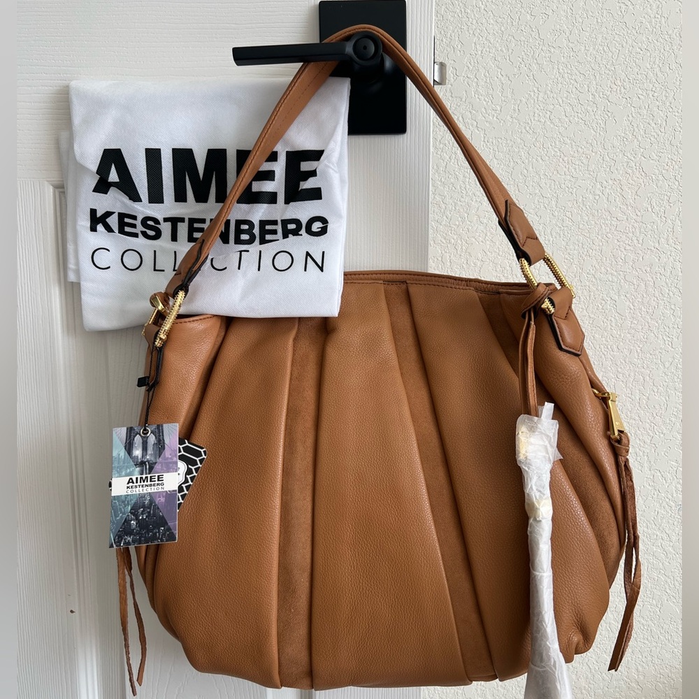 Aimee Kestenberg Cognac 100% Genuine Full Grain Cowhide Leather Shoulder Bag